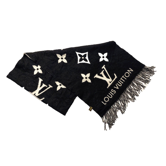 LOUIS VUITTON LV Reykjavik Black & Grey Reversible Cashmere Scarf Pre-Owned $995 - Picture 2 of 16